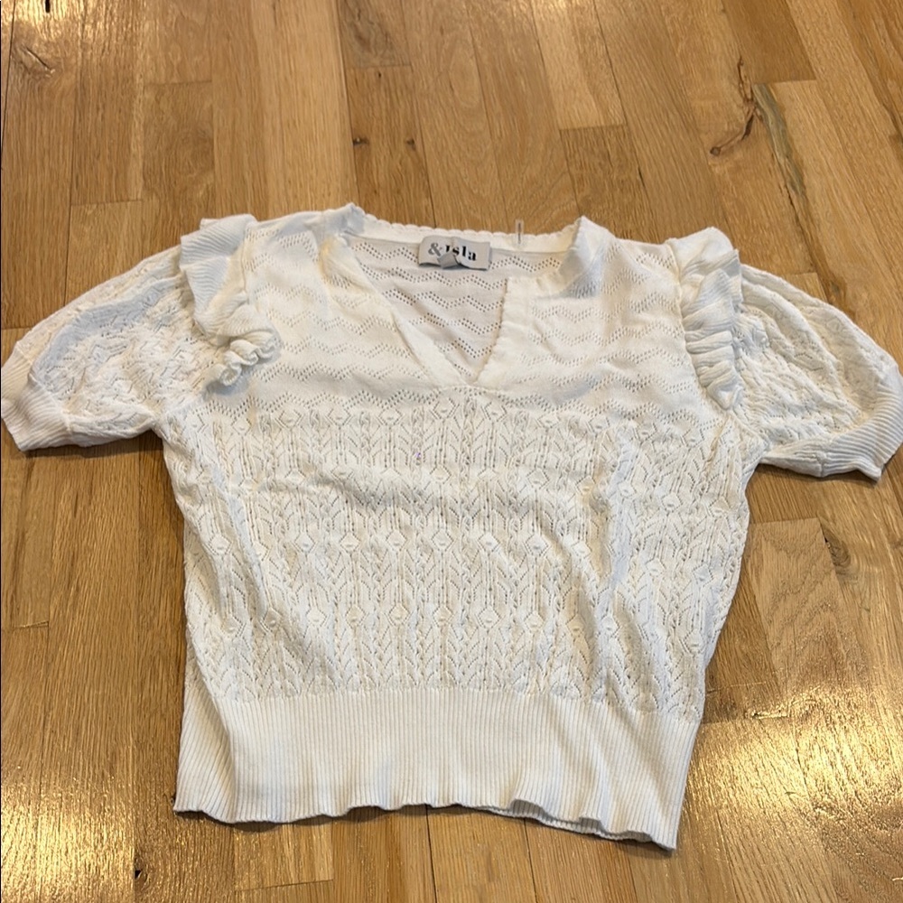 &Isla Women’s White Puff Sleeve Smocked Blouse Size XS